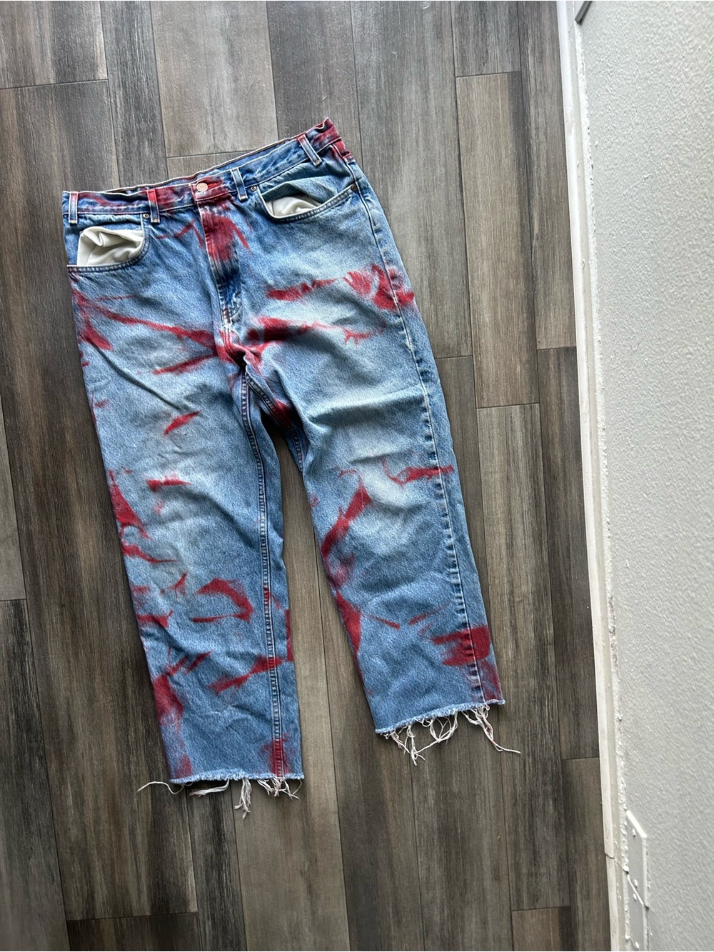 Tie-Dye Straight Leg Men’s Jeans - Red/Blue
